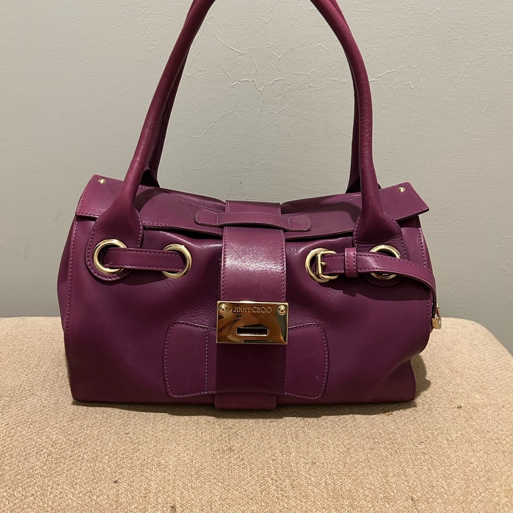 Jimmy Choo Rich Purple lamb skin shoulder bag.